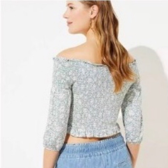 Loft Beach Floral Smocked Ruffle Off Shoulder Boho Top - Picture 2 of 12